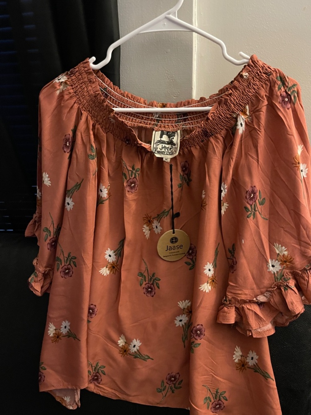 Jaase Women’s Rust Floral Off-Shoulder Top Size Medium NWT - Picture 2 of 11